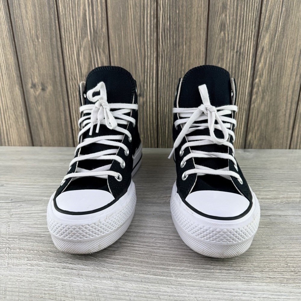 Converse Black and White Platform Chuck Taylor High Top Sneakers - Picture 5 of 13